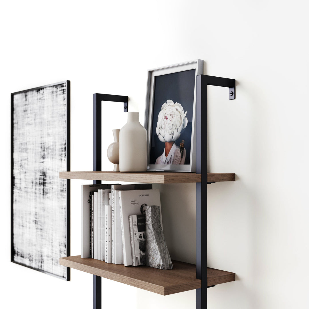 5-Shelf Ladder Bookshelf Oak Matte Black