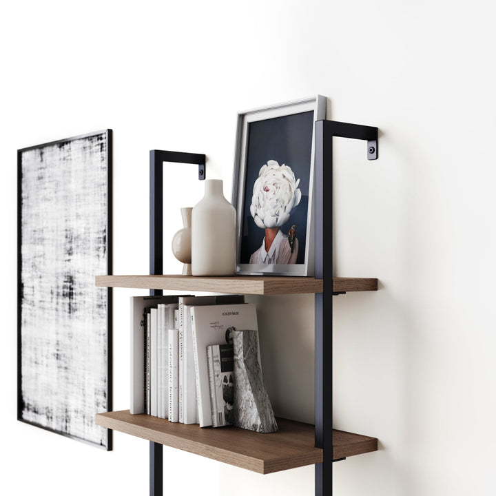 5-Shelf Ladder Bookshelf Oak Matte Black