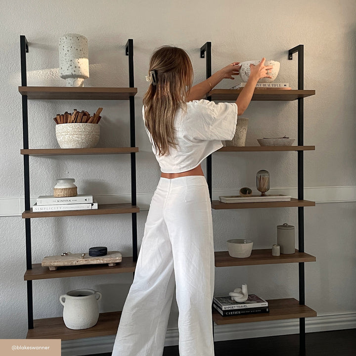 5-Shelf Ladder Bookshelf Oak Matte Black