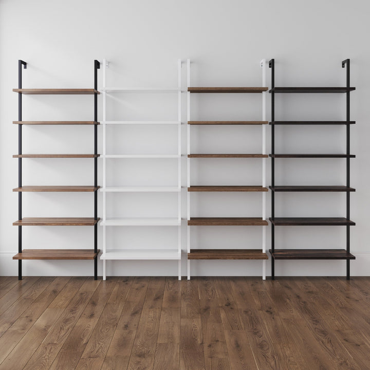 6-Shelf Ladder Bookshelf Oak Matte Black
