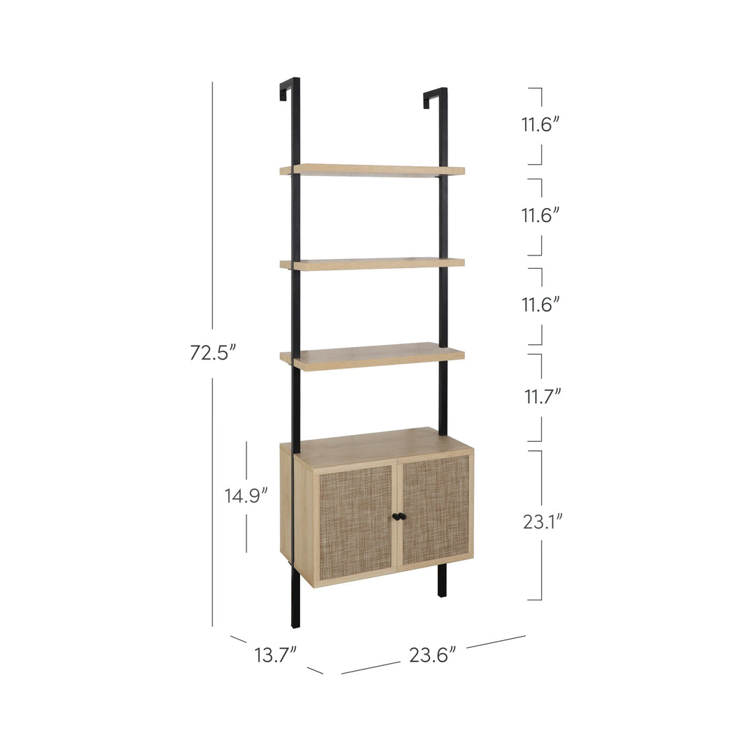 Rattan Ladder Storage Bookshelf with Doors Light Oak