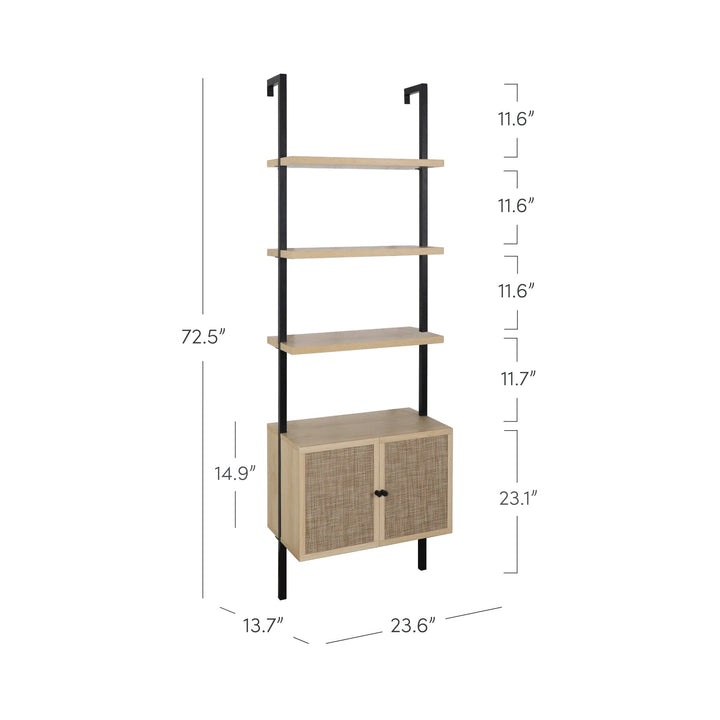Rattan Ladder Storage Bookshelf with Doors Light Oak