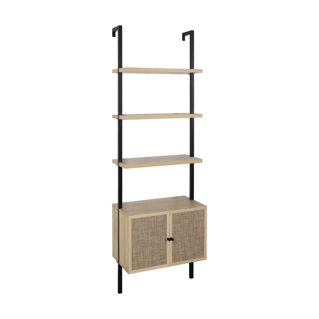 Rattan Ladder Storage Bookshelf with Doors Light Oak