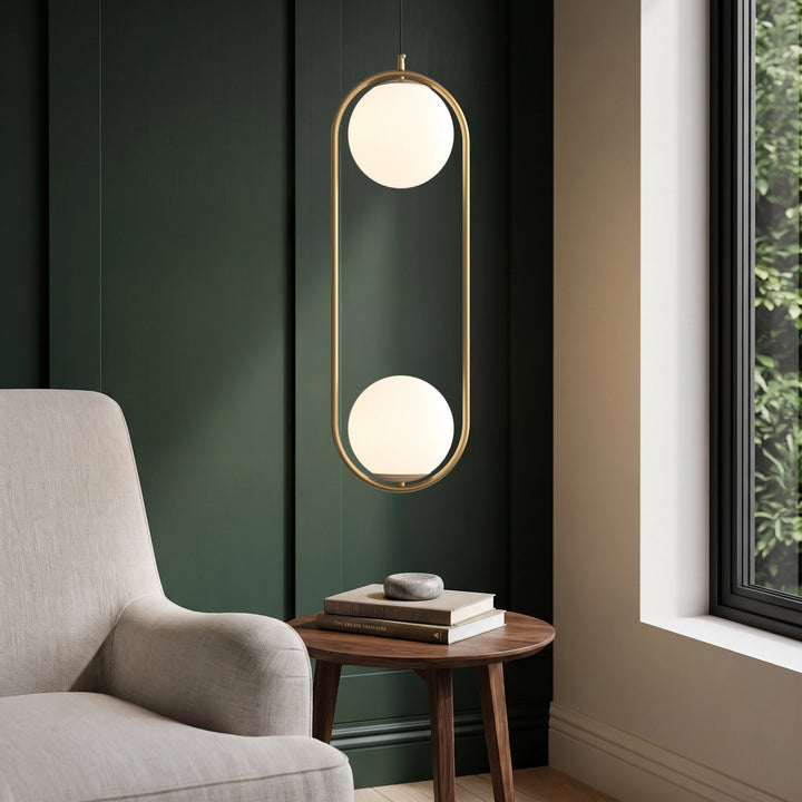 Opal Globe and Ring Pendant Light | Brass or Black