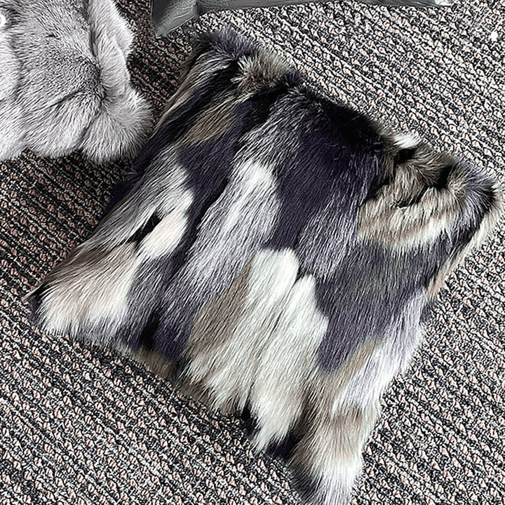 Faux Fur and Velvet Cushion Cover in Blue and Grey