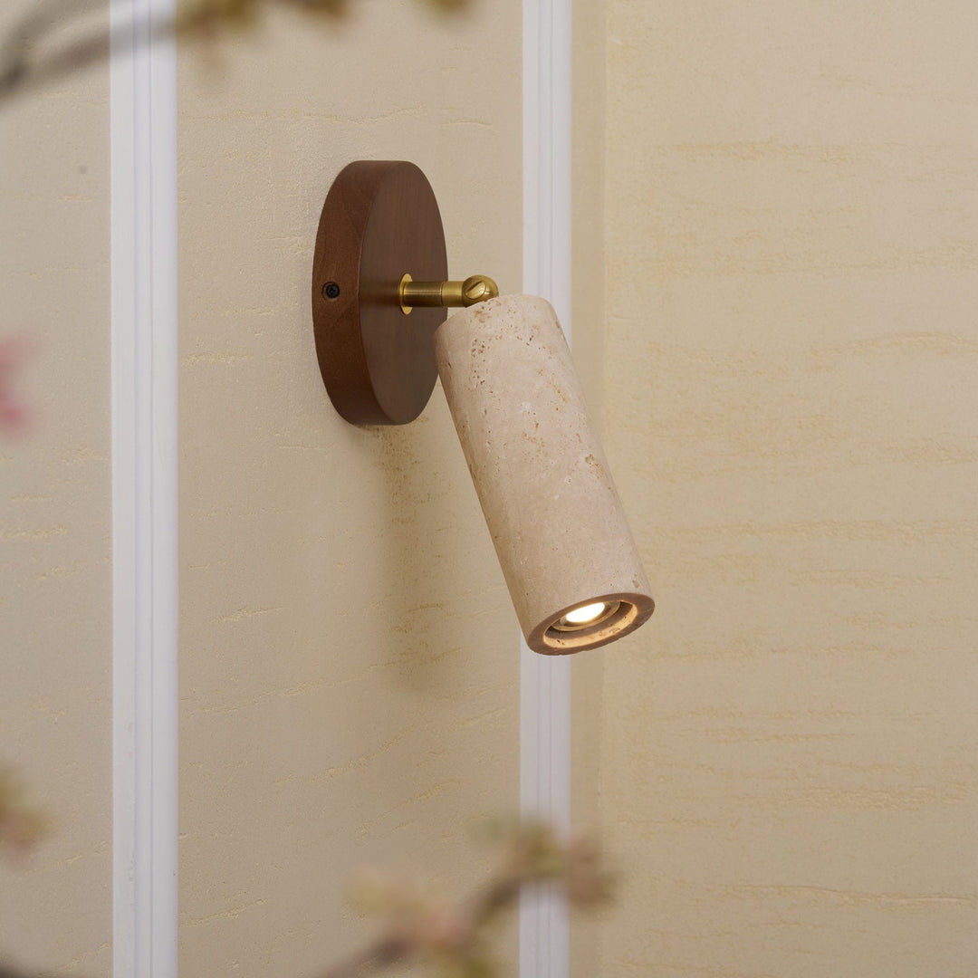 Travertine Spotlight Wall Light | Adjustable, Wood Backplate