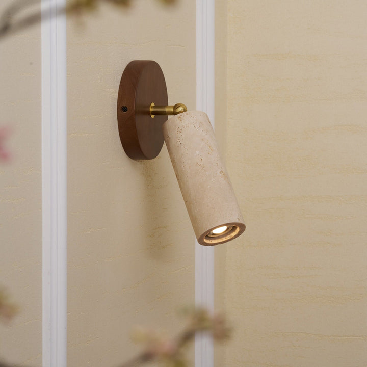 Travertine Spotlight Wall Light | Adjustable, Wood Backplate