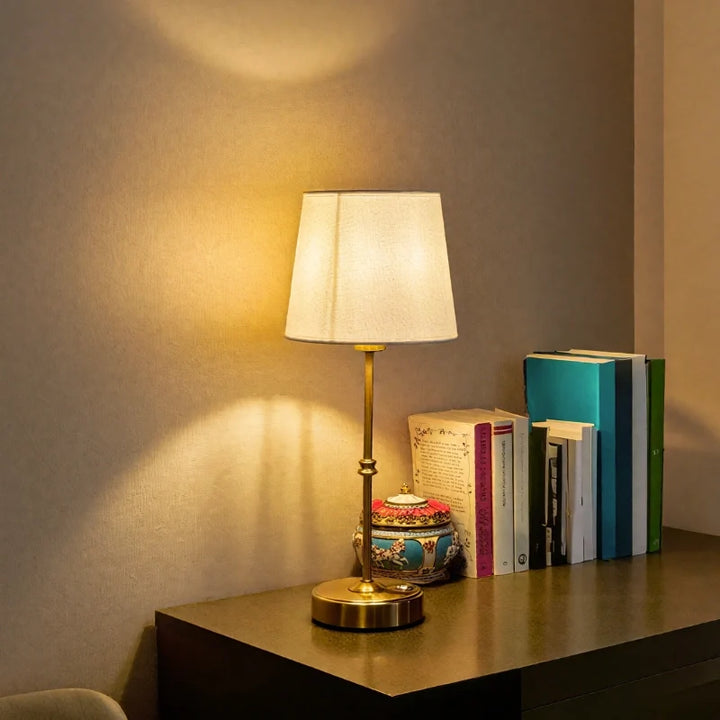 Brushed Metal Cordless Table Lamp with Fabric Shade