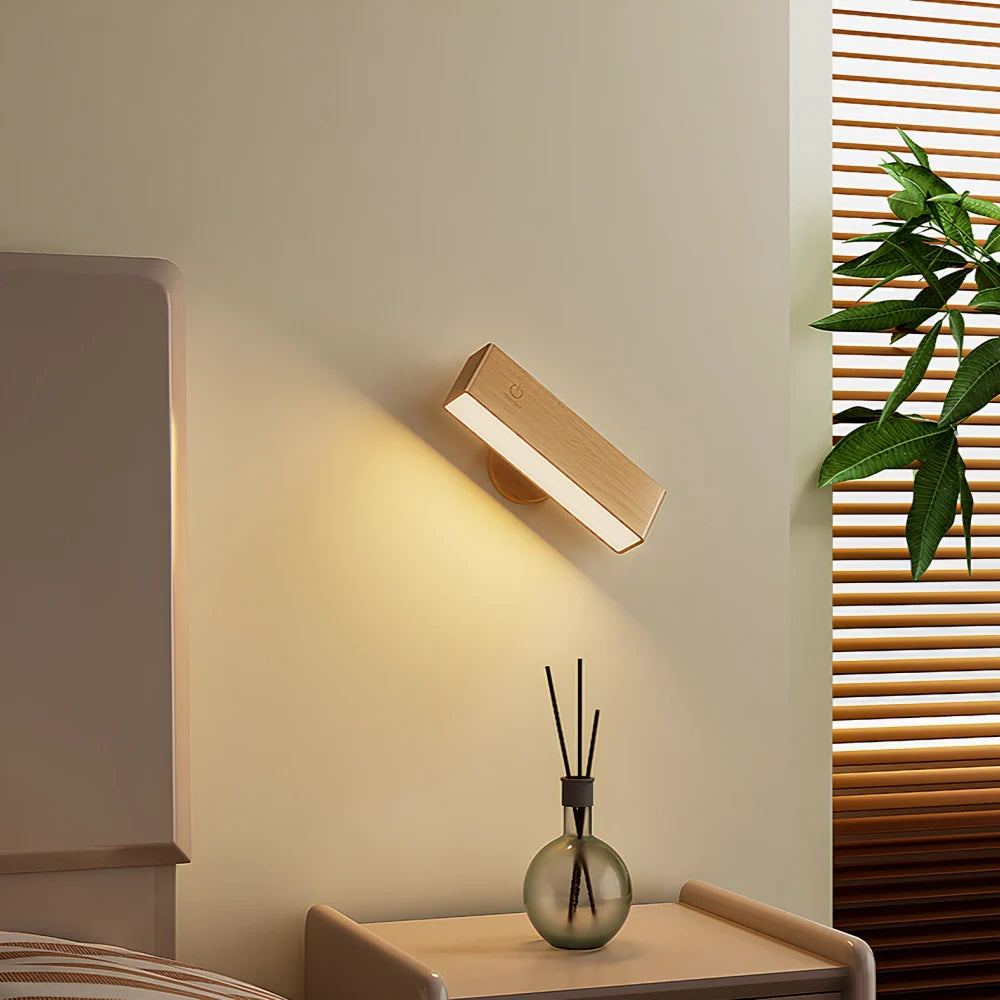 Wooden Rotatable Cordless Wall Light