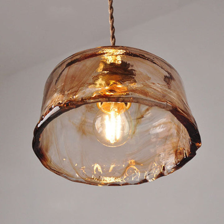 Amber Glass Pendant Light | Brass Fitting, Twisted Cord