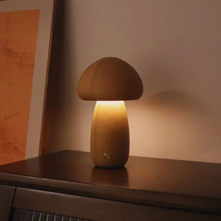 Solid Wood Mushroom Table Lamp