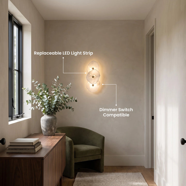 Brass and Alabaster Wall Sconce | Brushed Gold, 38 or 57 cm