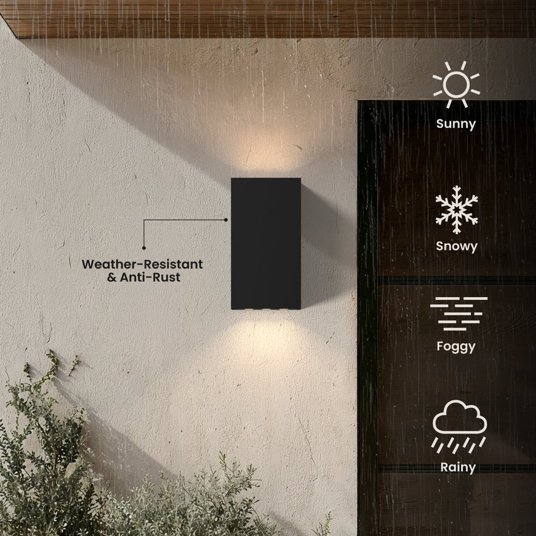 Glass Box Outdoor Wall Light | Black Steel
