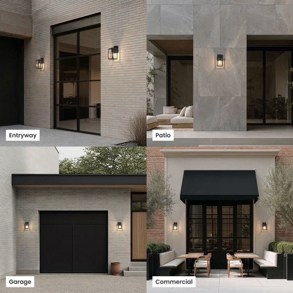 Glass Panel Outdoor Lantern | Black Steel, Warm White