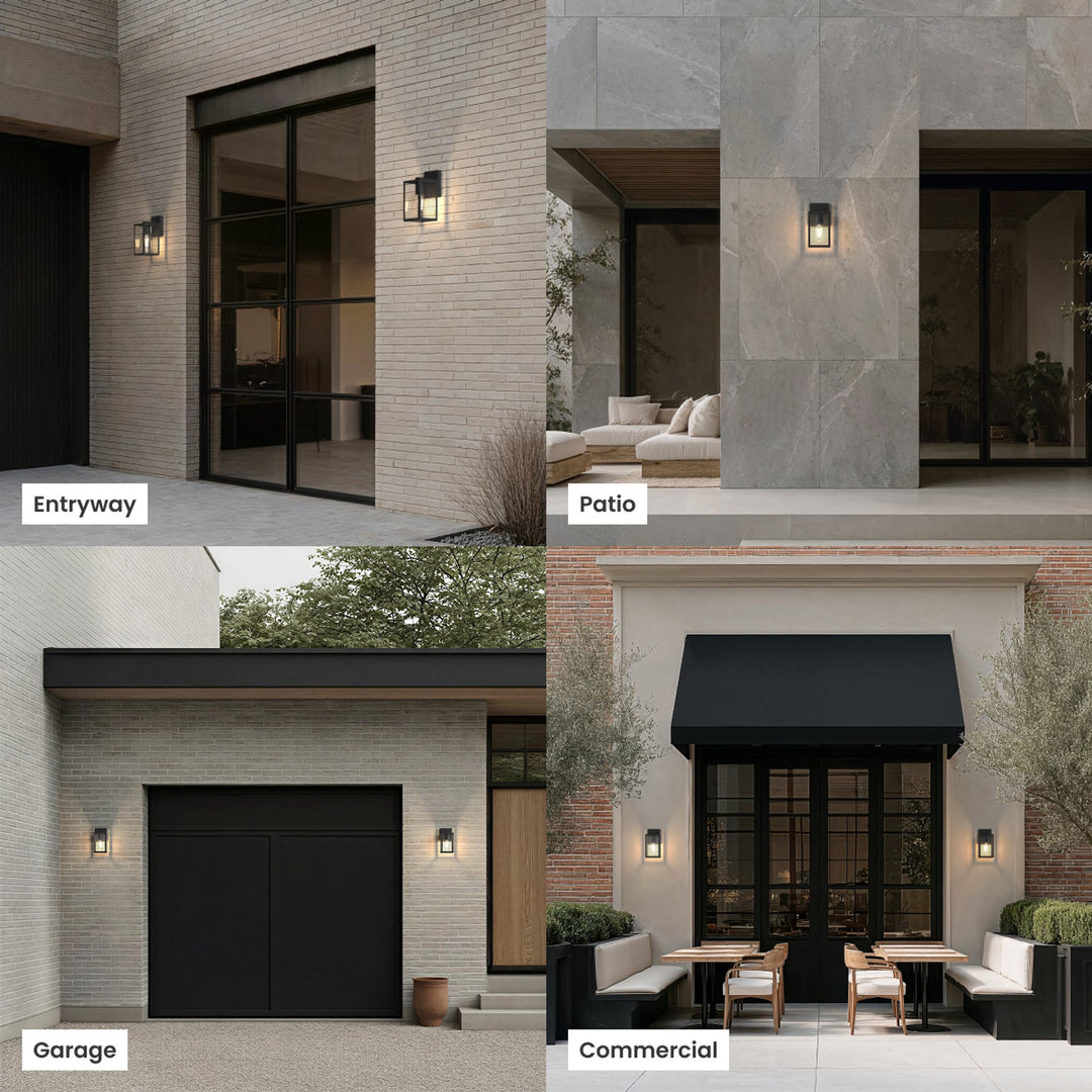 Glass Panel Outdoor Lantern | Black Steel, Warm White
