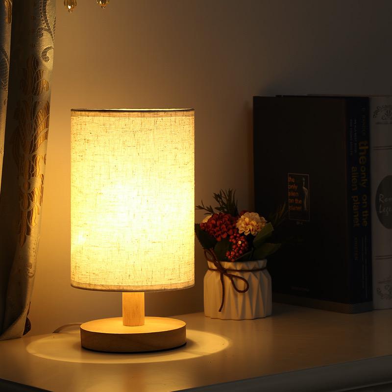 Wood and Linen Bedside Lamp | USB Powered