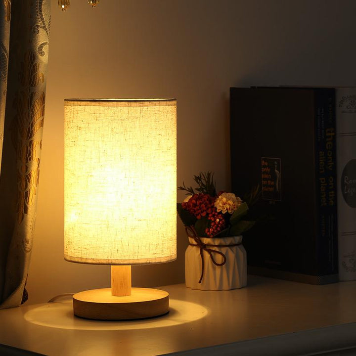 Wood and Linen Bedside Lamp | USB Powered