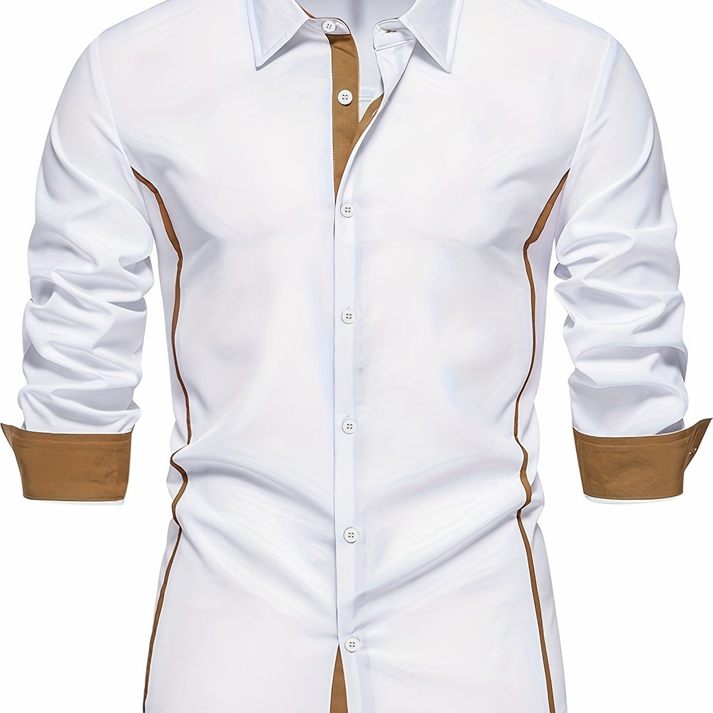 Men's Long-Sleeve Contrast-Trim Slim-Fit Summer Shirt – image 2