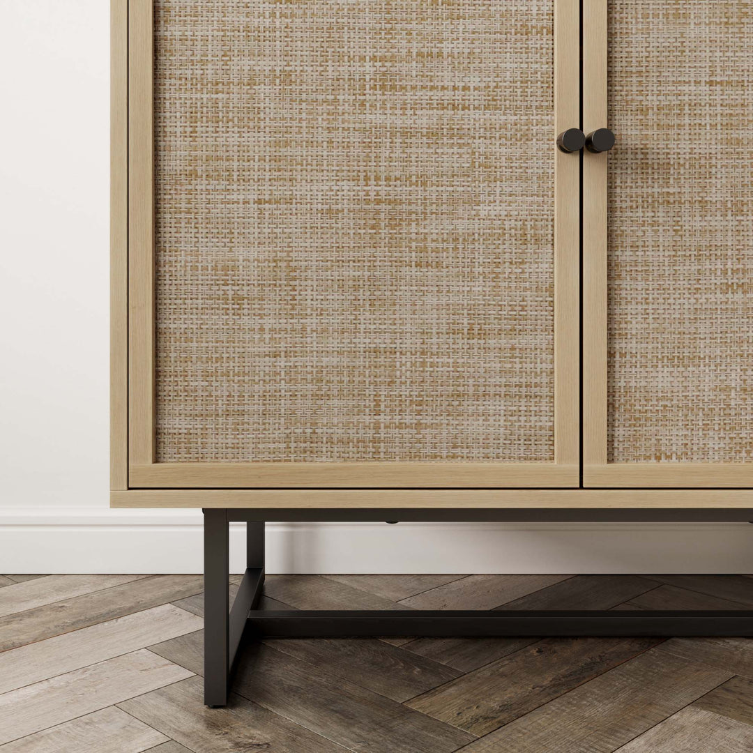 Wood & Rattan Storage Cabinet Light Oak