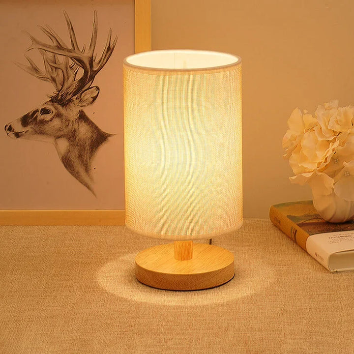 Wood and Fabric Cordless Table Lamp