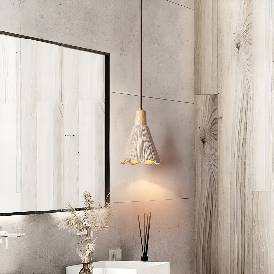 Wabi-Sabi Cement Pendant Light | Wood Top, Four Shapes
