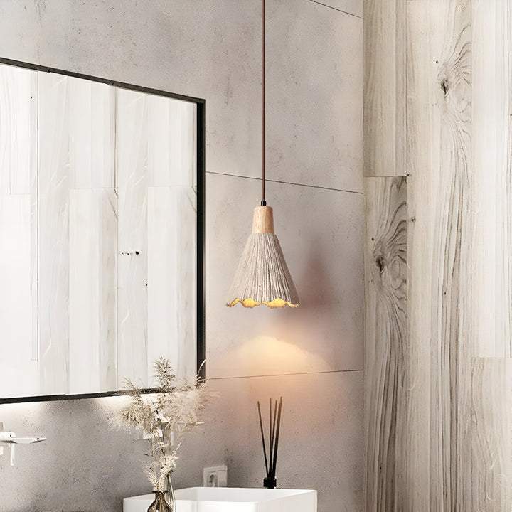 Wabi-Sabi Cement Pendant Light | Wood Top, Four Shapes