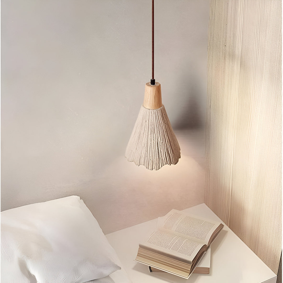 Wabi-Sabi Cement Pendant Light | Wood Top, Four Shapes