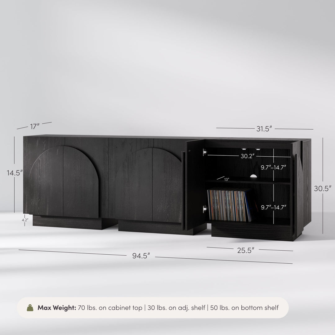 Mid-Century Modern Credenza Arched Black (Set of 3)