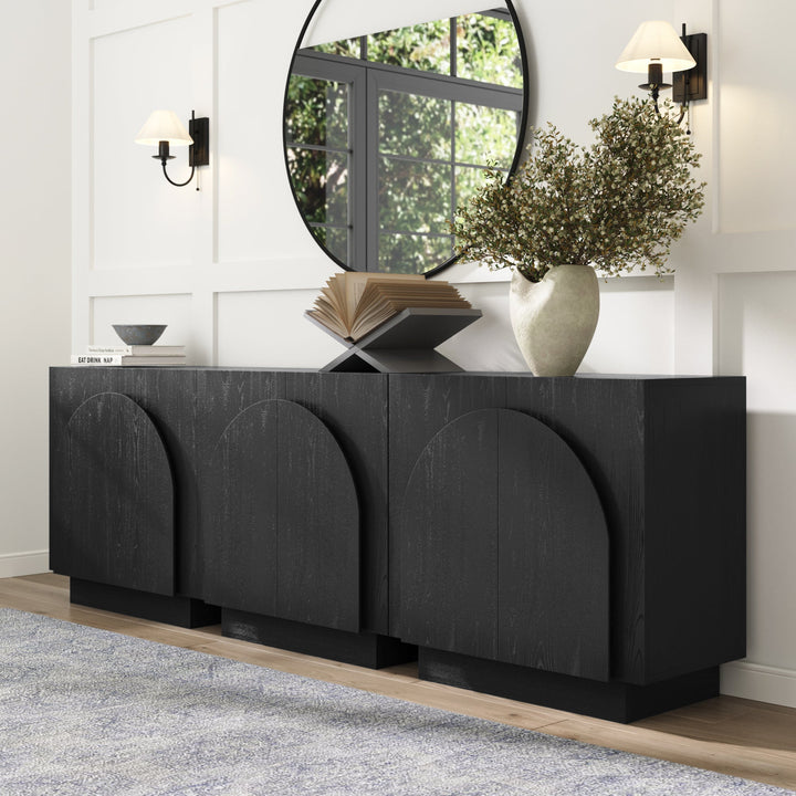 Mid-Century Modern Credenza Arched Black (Set of 3)