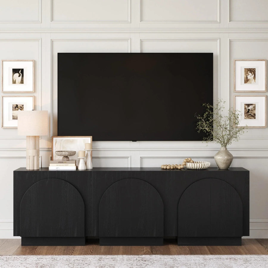 Mid-Century Modern Credenza Arched Black (Set of 3)