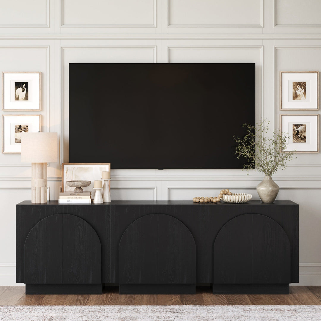 Mid-Century Modern Credenza Arched Black (Set of 3)
