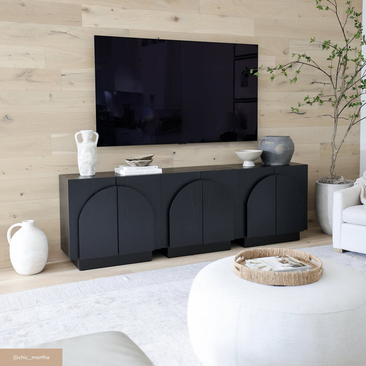 Mid-Century Modern Credenza Arched Black (Set of 3)