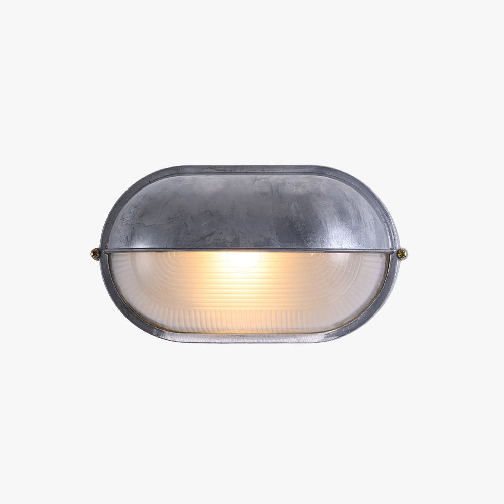 Bulkhead Outdoor Wall Light | Galvanised Silver or Brass, Ribbed Glass