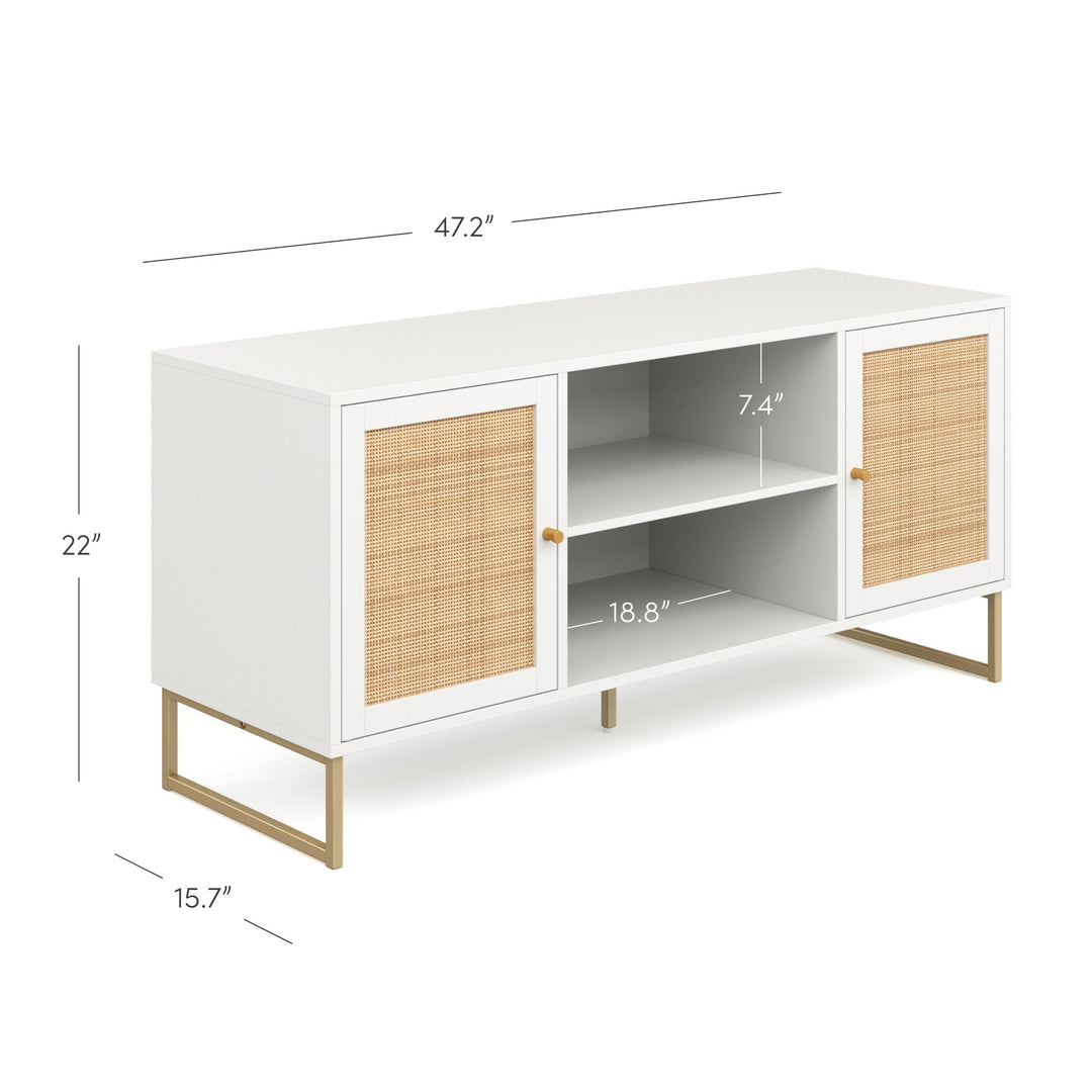 Rattan & Wood 2-Door TV Cabinet White