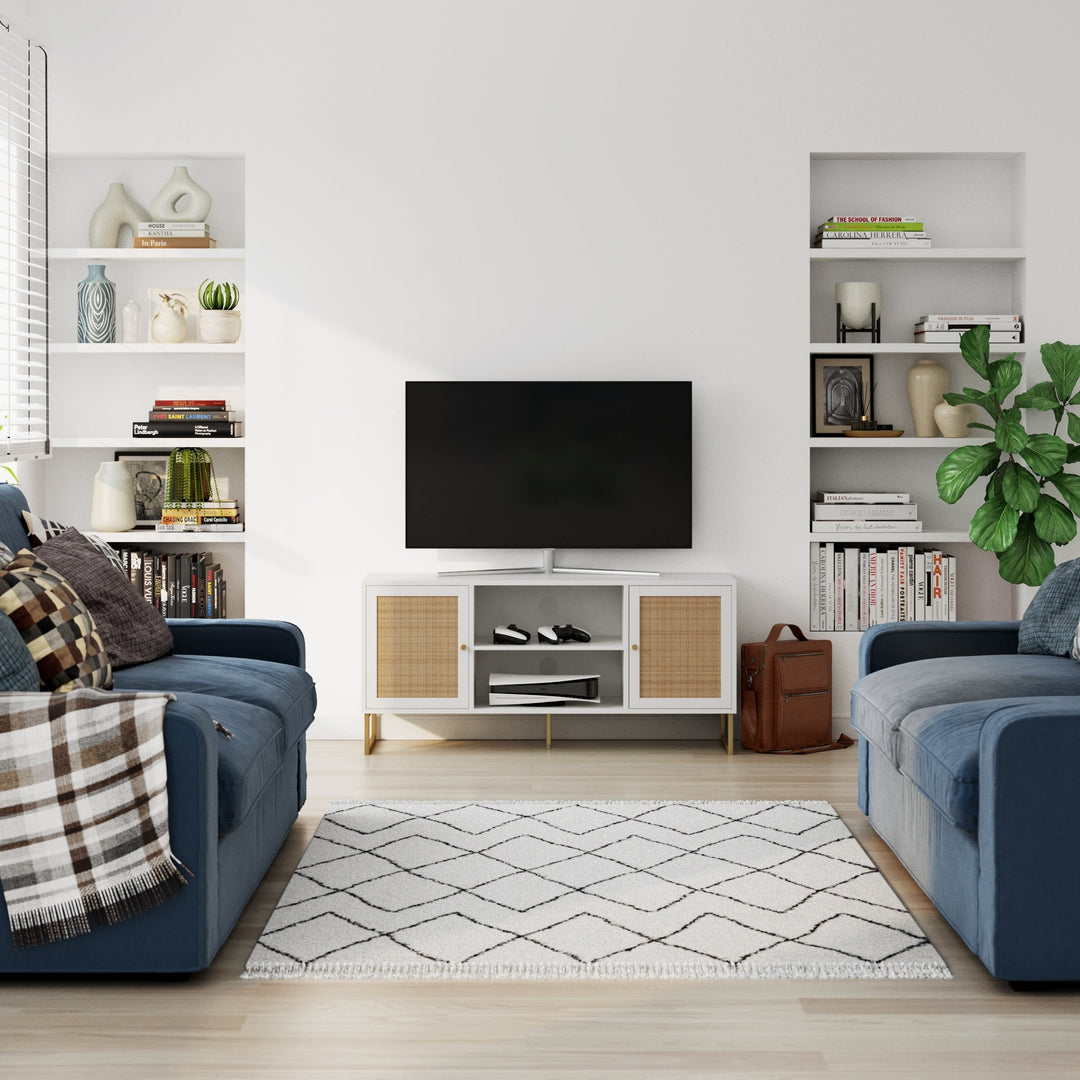 Rattan & Wood 2-Door TV Cabinet White