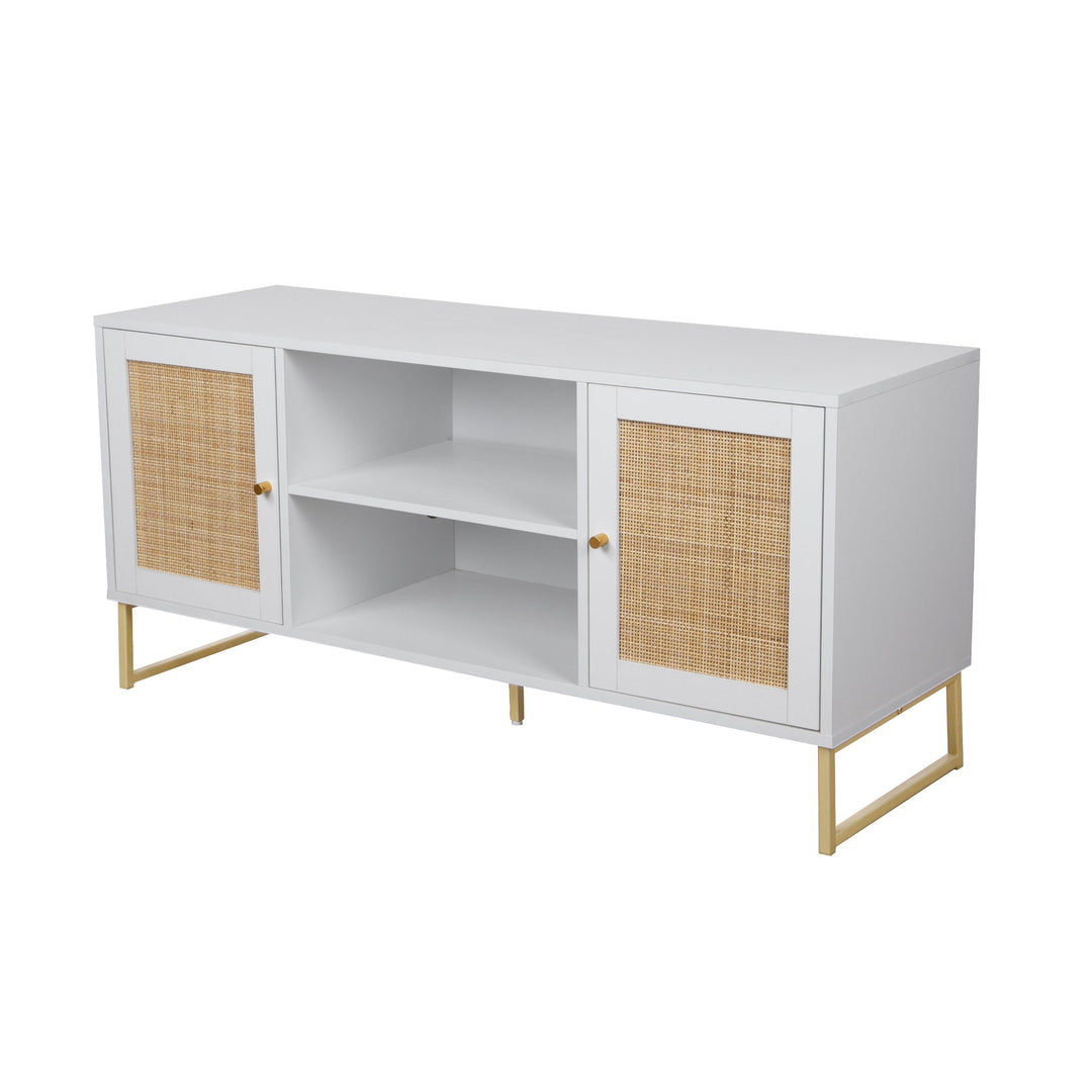 Rattan & Wood 2-Door TV Cabinet White