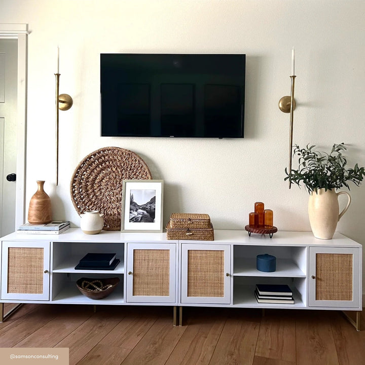 Rattan & Wood 2-Door TV Cabinet White
