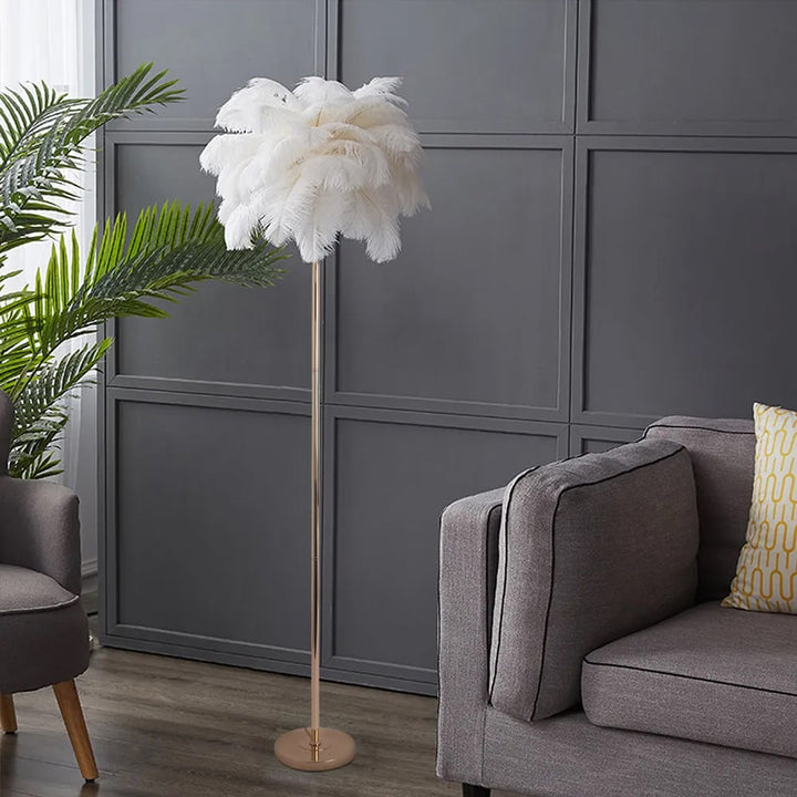 Art Deco Feather Shade Floor Lamp in Rose Gold