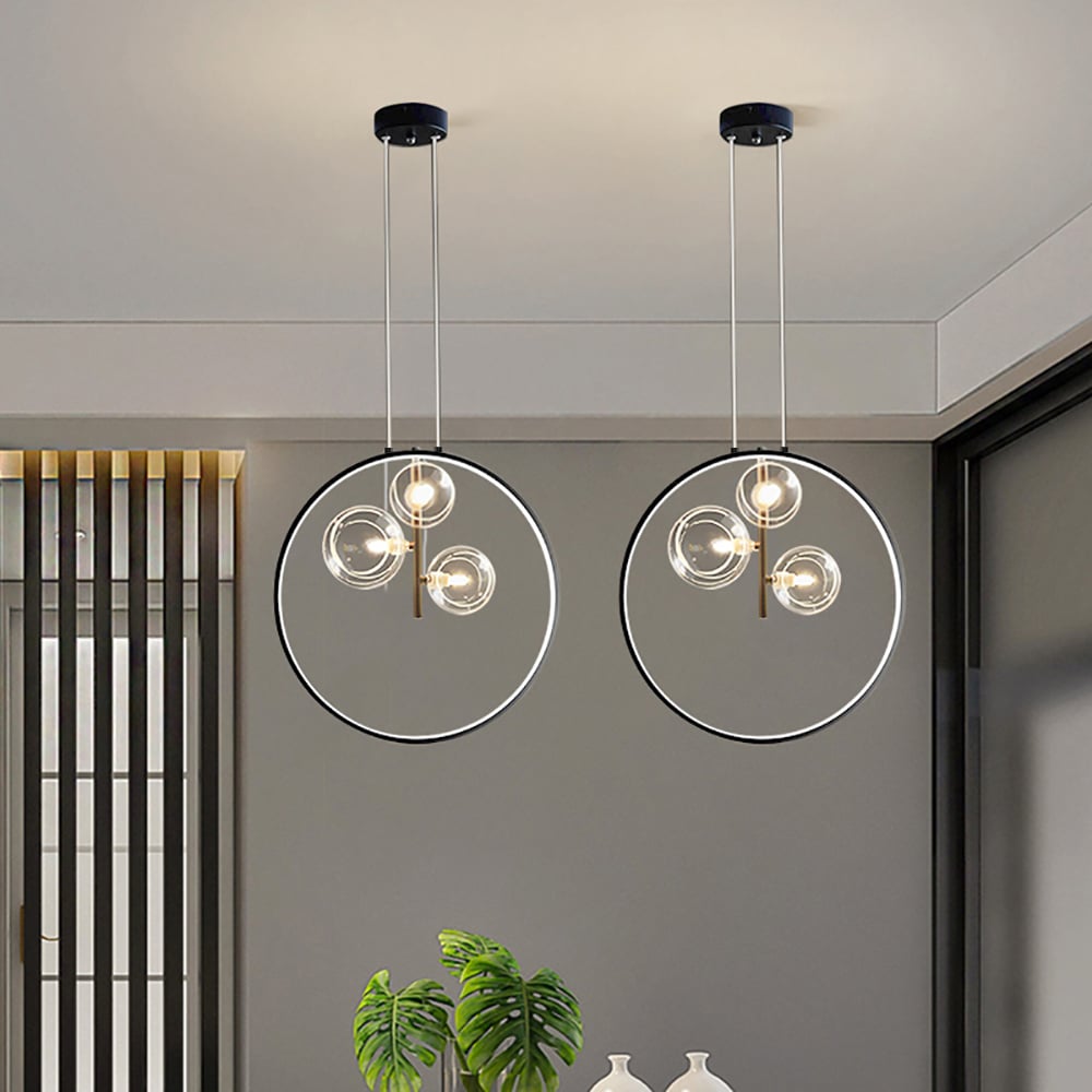 Black Three-Light Glass Globe Pendant Light