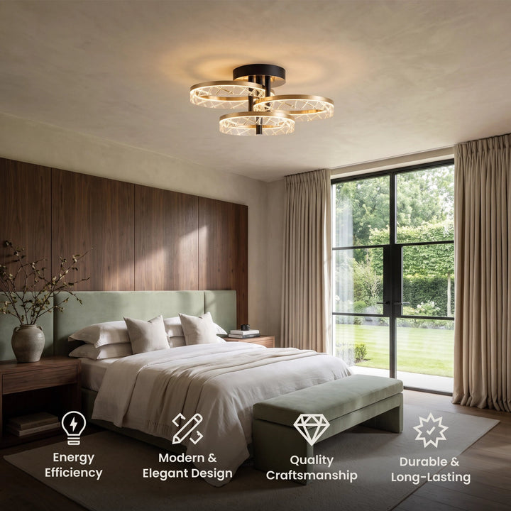 Crystal Ring Semi-Flush Ceiling Light | Gold and Black