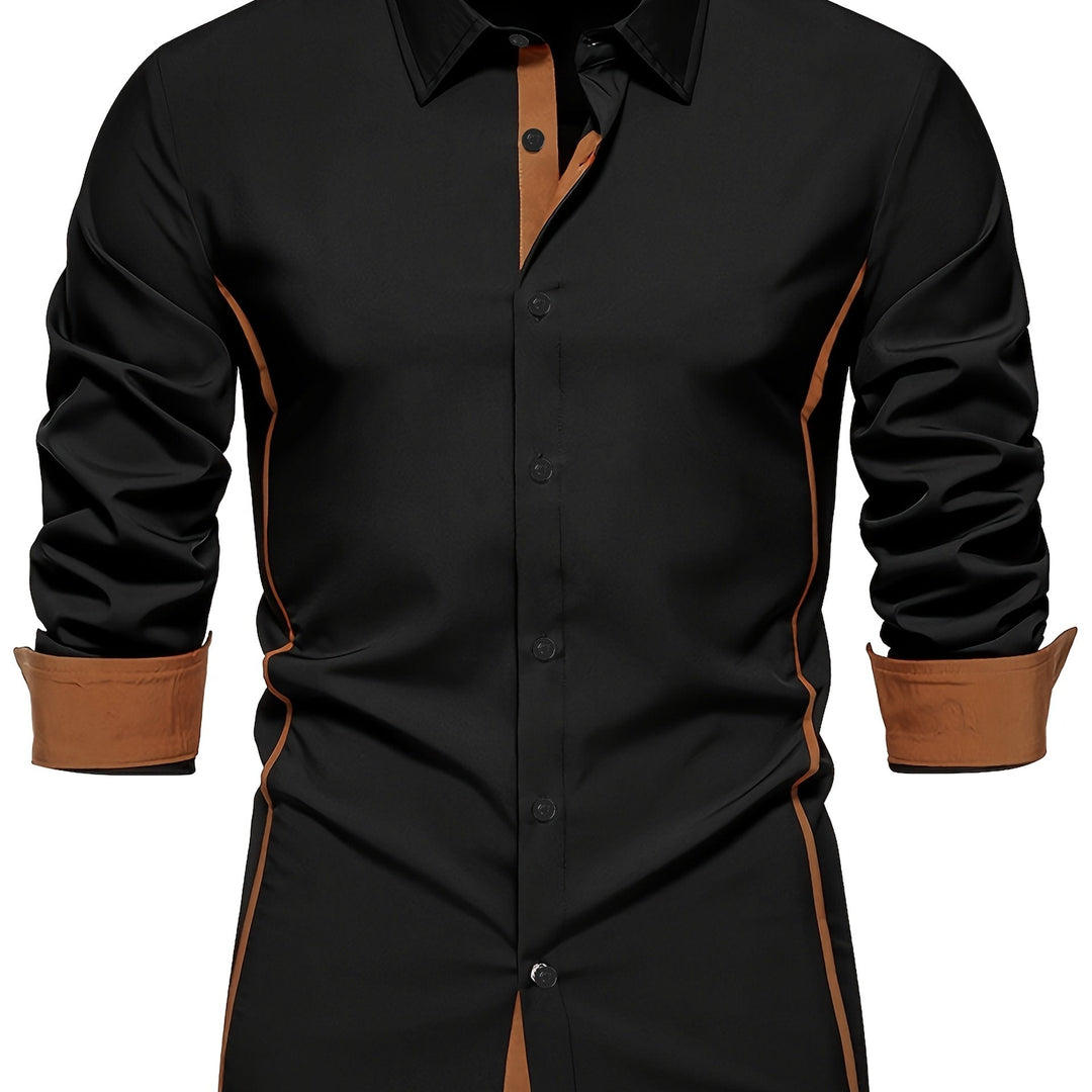 Men's Long-Sleeve Contrast-Trim Slim-Fit Summer Shirt – image 1