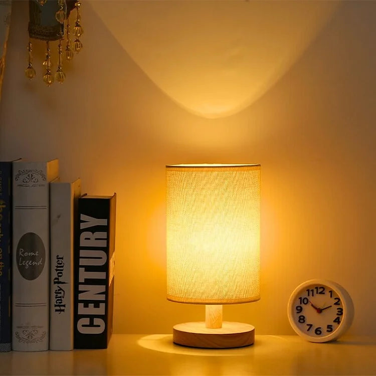 Wood and Fabric Cordless Table Lamp