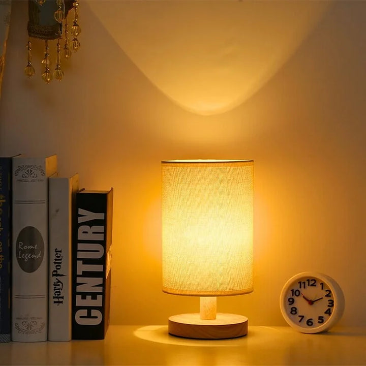 Wood and Fabric Cordless Table Lamp