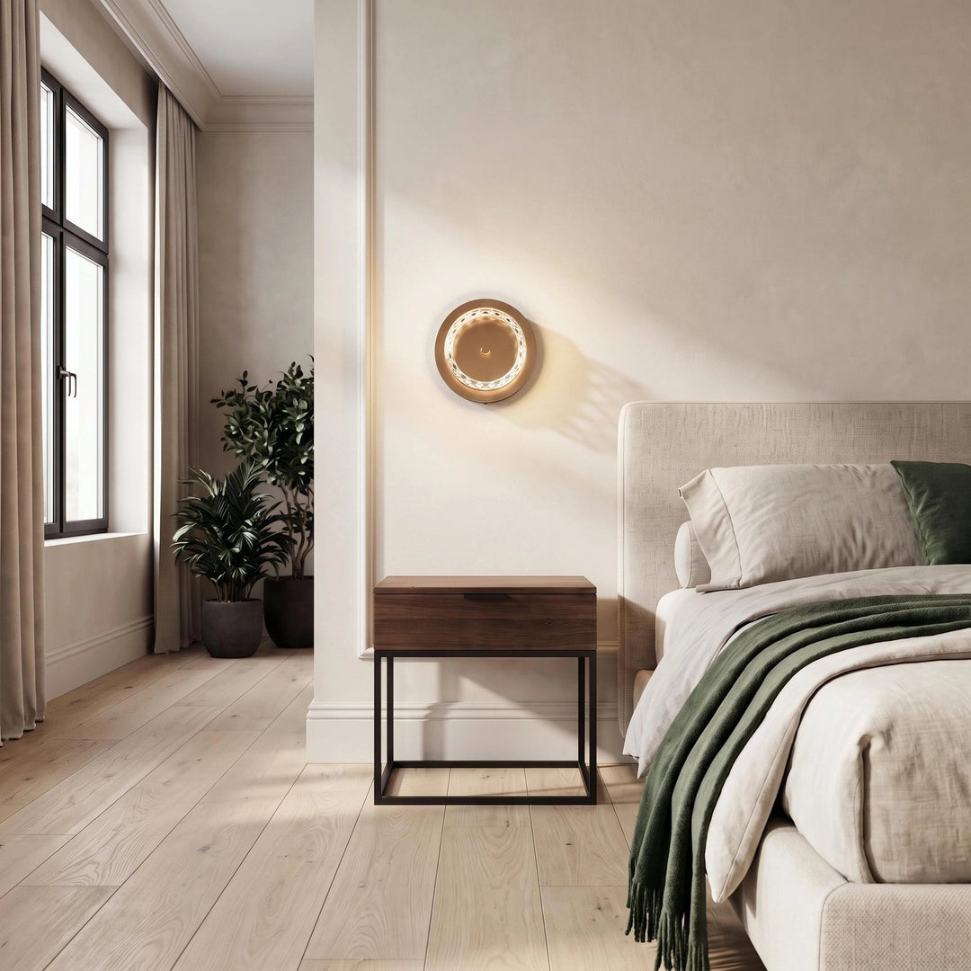 Round Crystal Wall Light | Gold and Black, Warm White