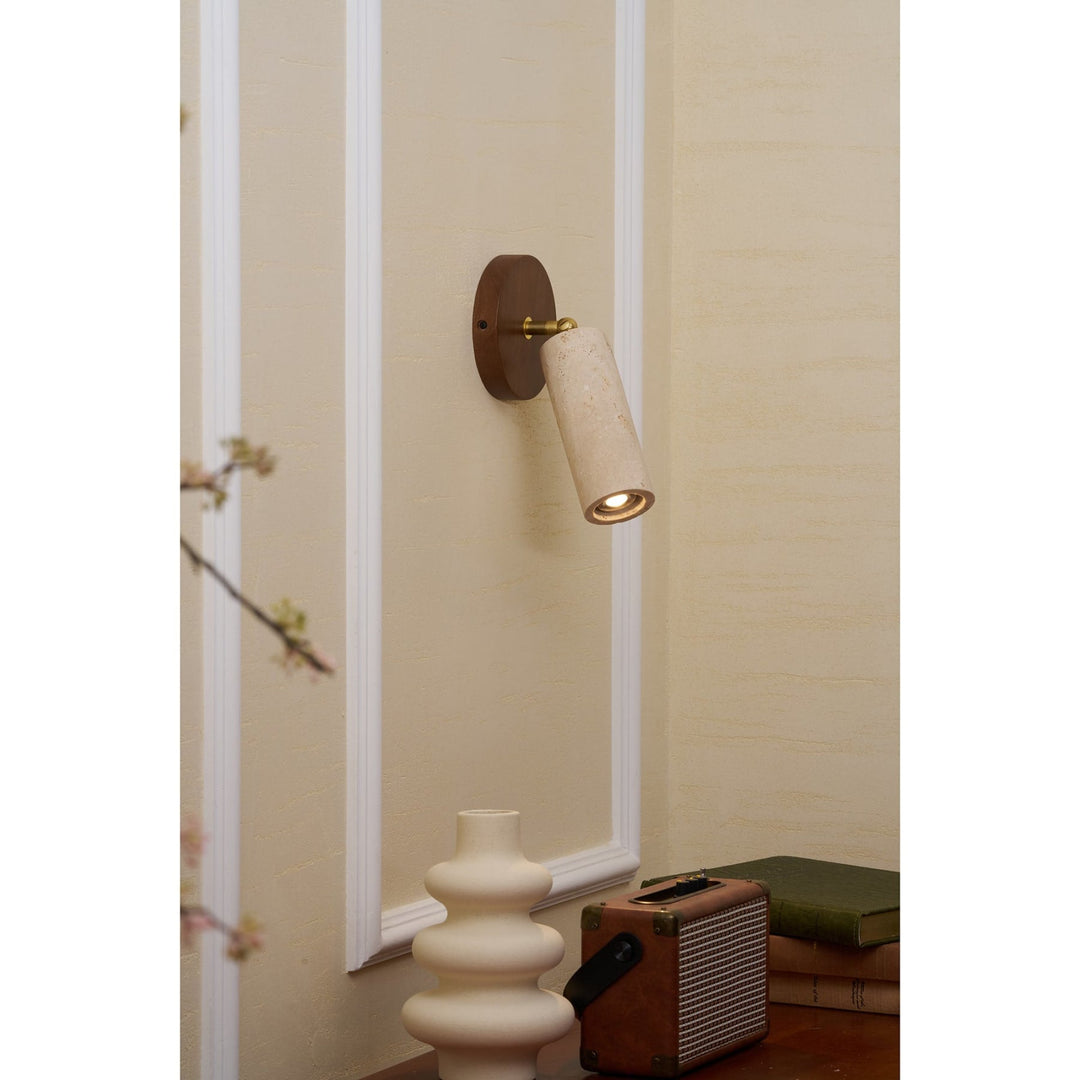 Travertine Spotlight Wall Light | Adjustable, Wood Backplate