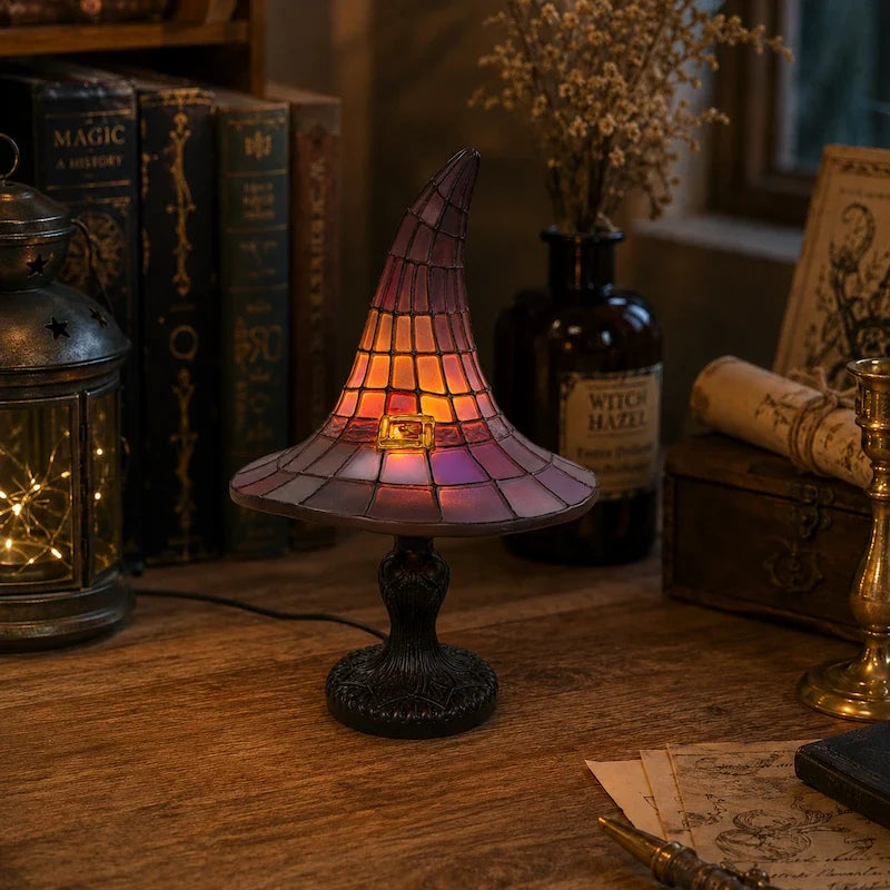 Stained Glass Witch Hat Table Lamp