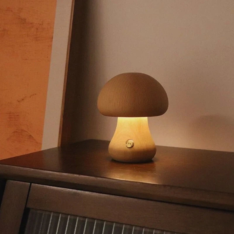 Solid Wood Mushroom Table Lamp