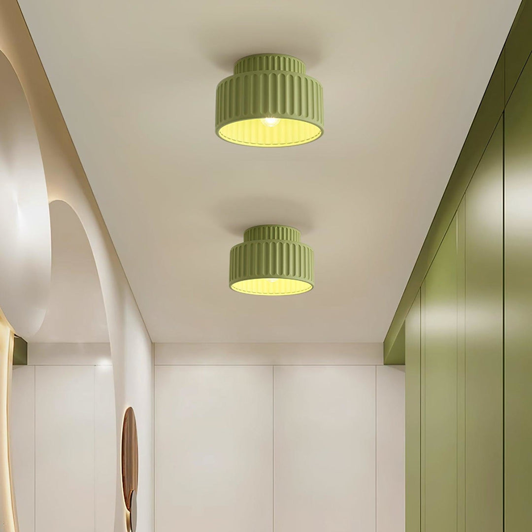 Ribbed Semi-Flush Ceiling Light | White, Beige, Green or Orange