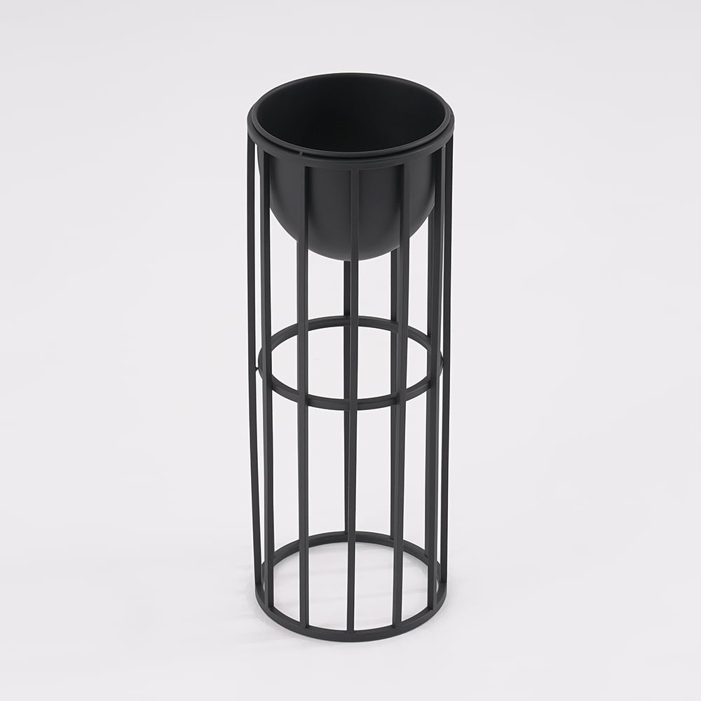 Black Metal Plant Pot with Stand