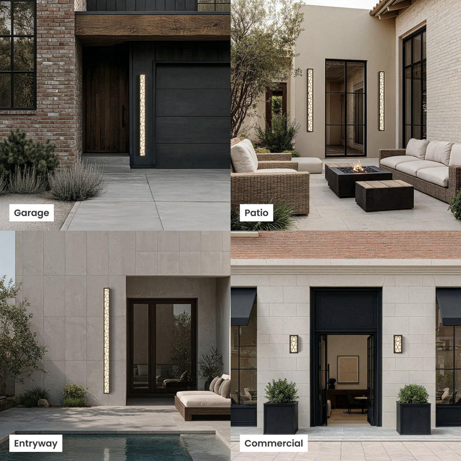 Geometric Outdoor Wall Light | Black, Patterned Diffuser